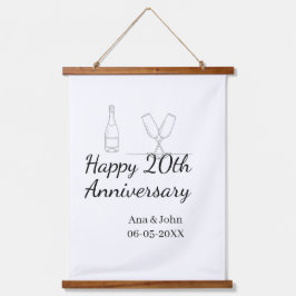 Happy 20th anniversary champagne bottle glass name wandteppich mit holzrahmen