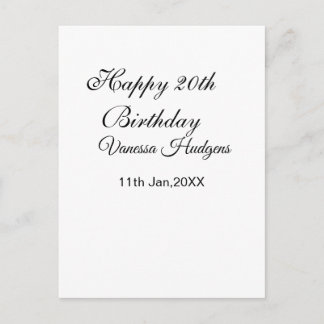 Happy 20th birthday name date simple minimal  postkarte