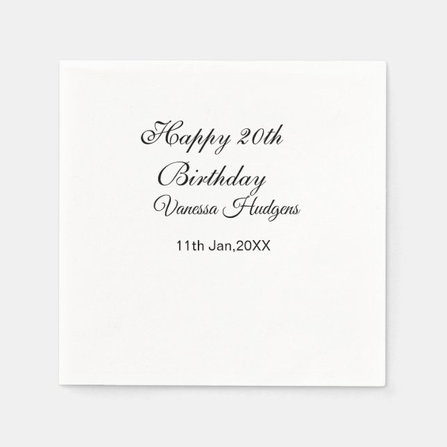 Happy 20th birthday name date simple minimal  serviette (Vorderseite)
