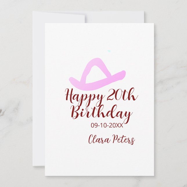 Happy 20th birthday pink cowboy girl name date sim (Vorderseite)