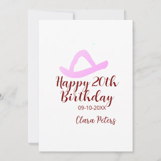 Happy 20th birthday pink cowboy girl name date sim einladung