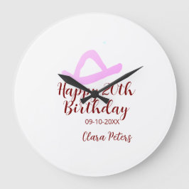 Happy 20th birthday pink cowboy girl name date sim große wanduhr
