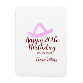 Happy 20th birthday pink cowboy girl name date sim magnet