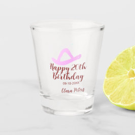 Happy 20th birthday pink cowboy girl name date sim schnapsglas