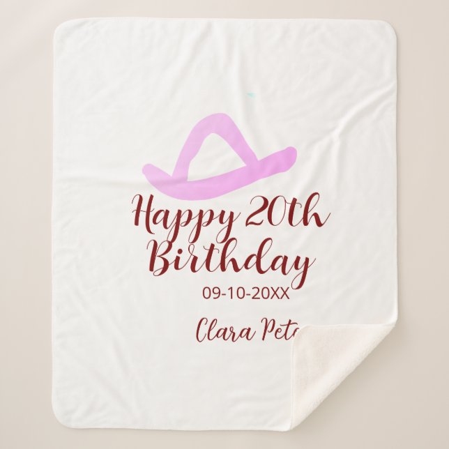 Happy 20th birthday pink cowboy girl name date sim sherpadecke (Vorderseite)