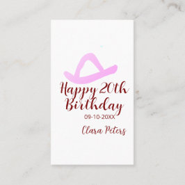 Happy 20th birthday pink cowboy girl name date sim visitenkarte