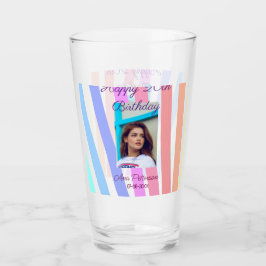 Happy 20th Birthday rainbow rustic boho lines phot Glas