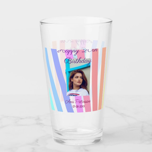 Happy 20th Birthday rainbow rustic boho lines phot Glas (Vorderseite)