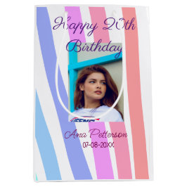 Happy 20th Birthday rainbow rustic boho lines phot Mittlere Geschenktüte