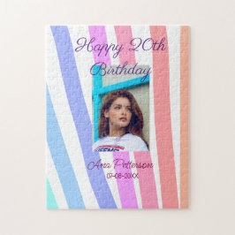 Happy 20th Birthday rainbow rustic boho lines phot Puzzle
