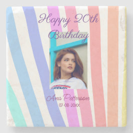 Happy 20th Birthday rainbow rustic boho lines phot Steinuntersetzer