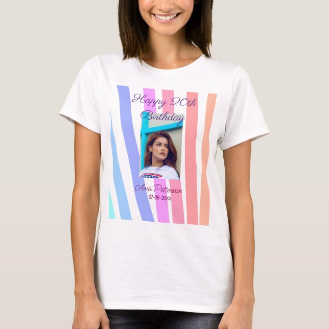 Happy 20th Birthday rainbow rustic boho lines phot T-Shirt (Vorderseite)