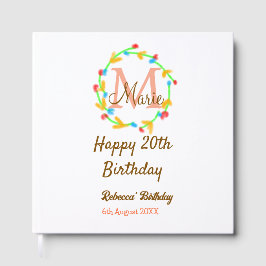 Happy 20th Birthday red add name monogram wreath Gästebuch