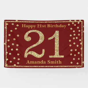 Happy 21. Geburtstag Banner Burgundy Red Gold