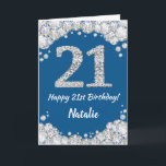 Happy 21. Geburtstag Blue and Silver Glitzer Card Karte<br><div class="desc">Happy 21. Geburtstag Blue and Silver Glitzer Card mit personalisiertem Namen. Für weitere Anpassungen klicken Sie bitte auf die Schaltfläche "Anpassen" und verwenden Sie unser Designwerkzeug,  um diese Vorlage zu ändern.</div>