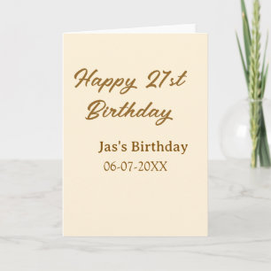Happy 21. Geburtstag braun Pastell Gelb Name Datum Karte