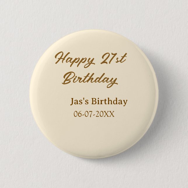 Happy 21. Geburtstag braun pastellgelb Name Datum  Button (Vorderseite)