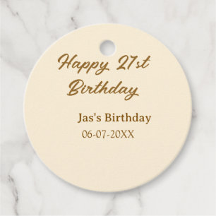 Happy 21. Geburtstag braun pastellgelb Name Datum Geschenkanhänger