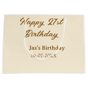 Happy 21. Geburtstag braun pastellgelb Name Datum Große Geschenktüte