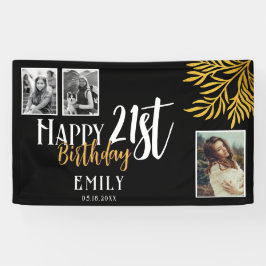 Happy 21. Geburtstag Gold Foliage 3 Foto Hintergru Banner