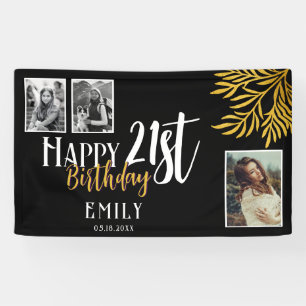 Happy 21. Geburtstag Gold Foliage 3 Foto Hintergru Banner