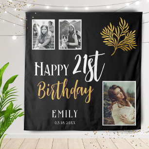Happy 21. Geburtstag Gold Foliage 3 Foto Hintergru Wandteppich