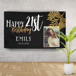 Happy 21. Geburtstag Gold Foliage Foto Hintergrund Banner