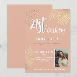 Happy 21. Geburtstag Gold Foliage Foto Party Einladung