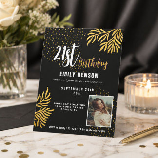 Happy 21. Geburtstag Gold Foliage Foto Party Einladung