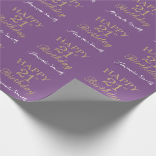 Happy 21. Geburtstag Gold Glitzer und Lila Geschenkpapier