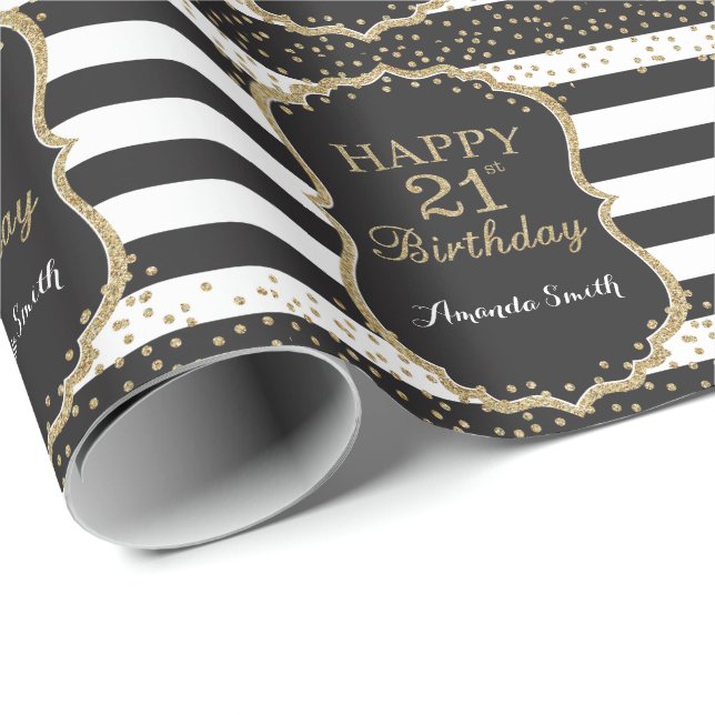 Happy 21. Geburtstag Gold Glitzer Wrapping Paper Geschenkpapier (Rolleneckpunkt)