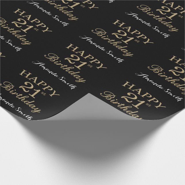 Happy 21. Geburtstag Gold Glitzer Wrapping Paper Geschenkpapier (Ecke)