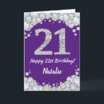 Happy 21. Geburtstag Lila und Silver Glitzer Card Karte<br><div class="desc">Glückliche 21. Geburtstag Lila und Silver Glitzer Card mit personalisiertem Namen. Für weitere Anpassungen klicken Sie bitte auf die Schaltfläche "Anpassen" und verwenden Sie unser Designwerkzeug,  um diese Vorlage zu ändern.</div>