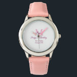 Happy 21. Geburtstag pink hinzufügen Name monogram Armbanduhr<br><div class="desc">schönes Design</div>