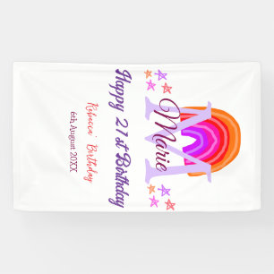Happy 21. Geburtstag pink hinzufügen Name monogram Banner