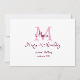 Happy 21. Geburtstag pink hinzufügen Name monogram Einladung
