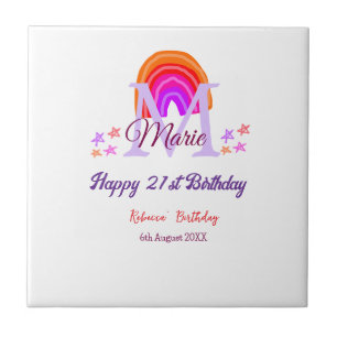 Happy 21. Geburtstag pink hinzufügen Name monogram Fliese