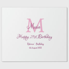 Happy 21. Geburtstag pink hinzufügen Name monogram Geschenkpapier
