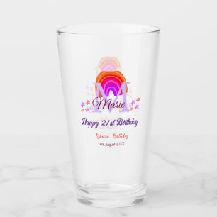Happy 21. Geburtstag pink hinzufügen Name monogram Glas