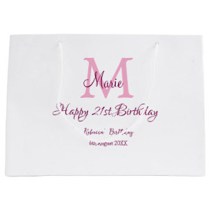 Happy 21. Geburtstag pink hinzufügen Name monogram Große Geschenktüte