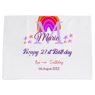 Happy 21. Geburtstag pink hinzufügen Name monogram Große Geschenktüte