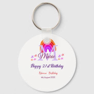Happy 21. Geburtstag pink hinzufügen Name monogram Schlüsselanhänger