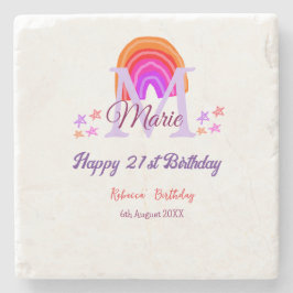 Happy 21. Geburtstag pink hinzufügen Name monogram Steinuntersetzer