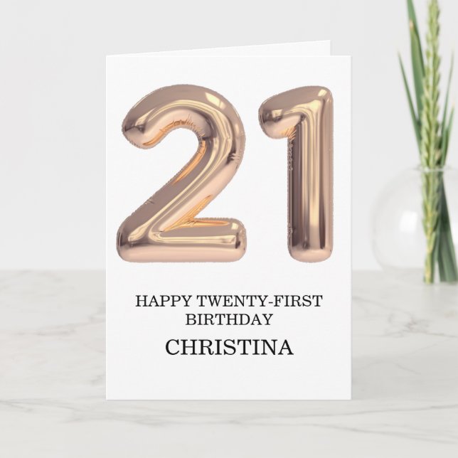 Happy 21. Geburtstag Rose Gold Girl Personalisiert Karte (Vorderseite)