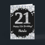 Happy 21. Geburtstagskarte Schwarz/Silber Glitzer  Karte<br><div class="desc">Glückliche 21. Geburtstagskarte Black and Silver Glitzer Card mit personalisiertem Namen. Für weitere Anpassungen klicken Sie bitte auf die Schaltfläche "Anpassen" und verwenden Sie unser Designwerkzeug,  um diese Vorlage zu ändern.</div>