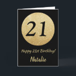 Happy 21. Geburtstagskarte Schwarz und Gold Glitze Karte<br><div class="desc">Glückliche 21. Geburtstagskarte Black and Gold Glitzer Card mit personalisiertem Namen.Für weitere Anpassungen klicken Sie bitte auf die Schaltfläche "Anpassen" und verwenden Sie unser Designwerkzeug,  um diese Vorlage zu ändern.</div>