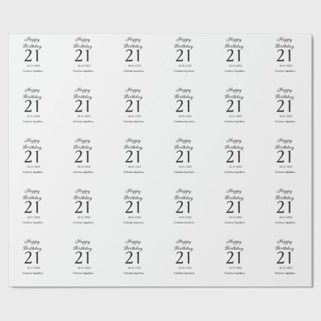 Happy 21st birthday bold letter simple name minima geschenkpapier (Flach)