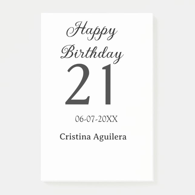Happy 21st birthday bold letter simple name minima post-it klebezettel (Vorderseite)