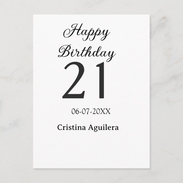 Happy 21st birthday bold letter simple name minima postkarte (Vorderseite)