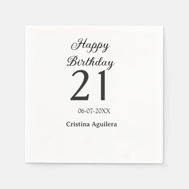 Happy 21st birthday bold letter simple name minima serviette (Vorderseite)